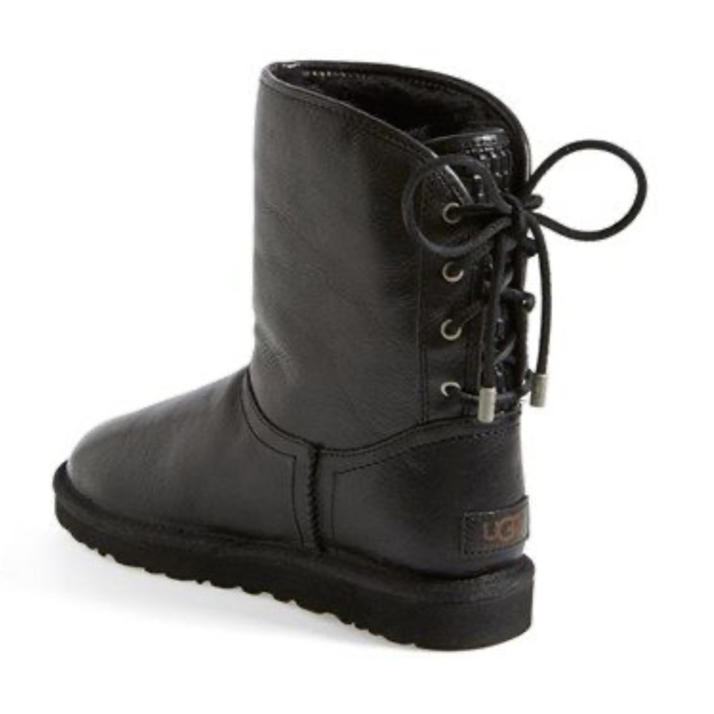 UGG Mariana Black Leather Lace Up Boots Size 7